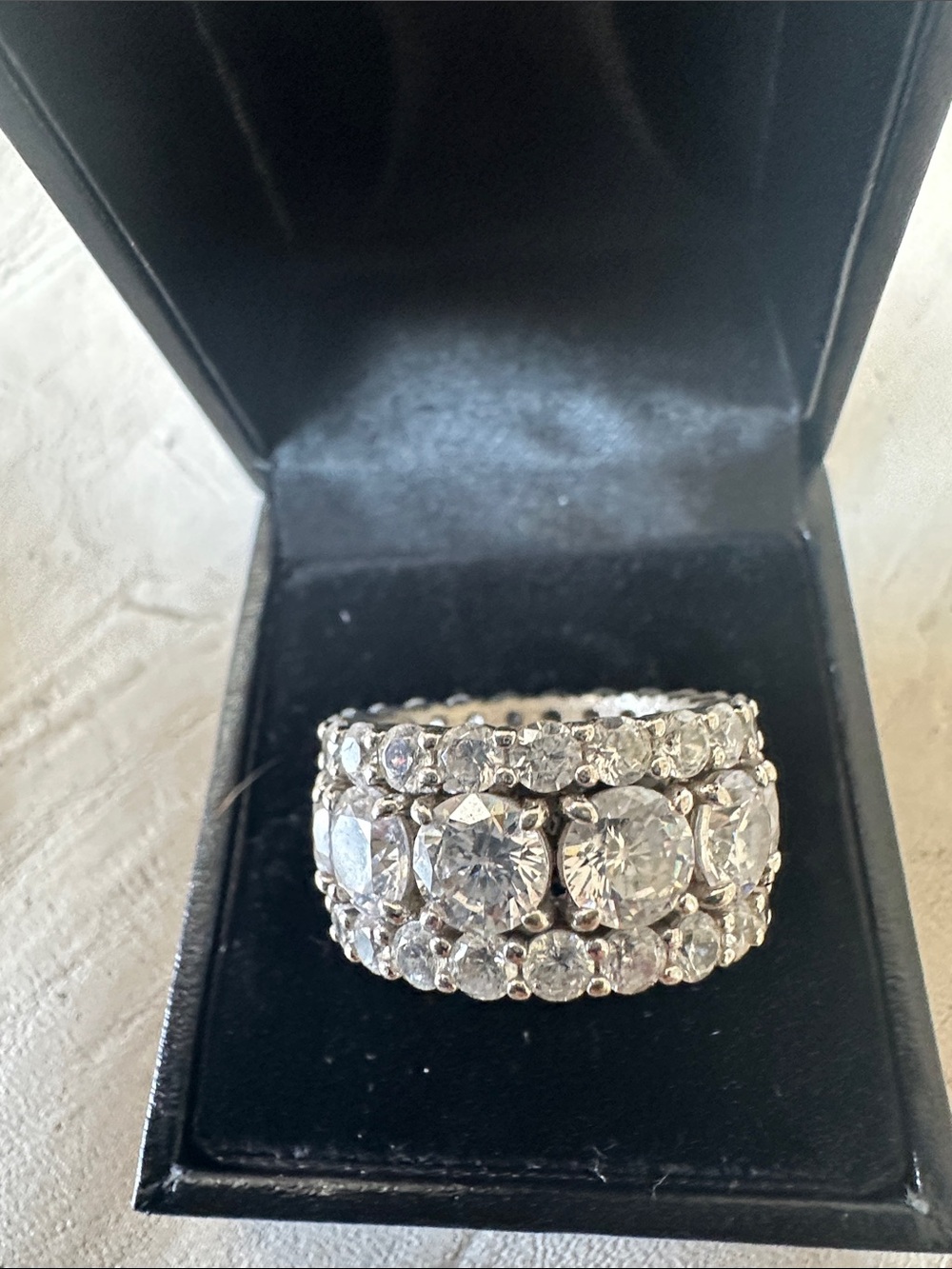 Clear Crystal Multi-Row Silver Ring — Sparkling Statement Band - Picture 4 of 4